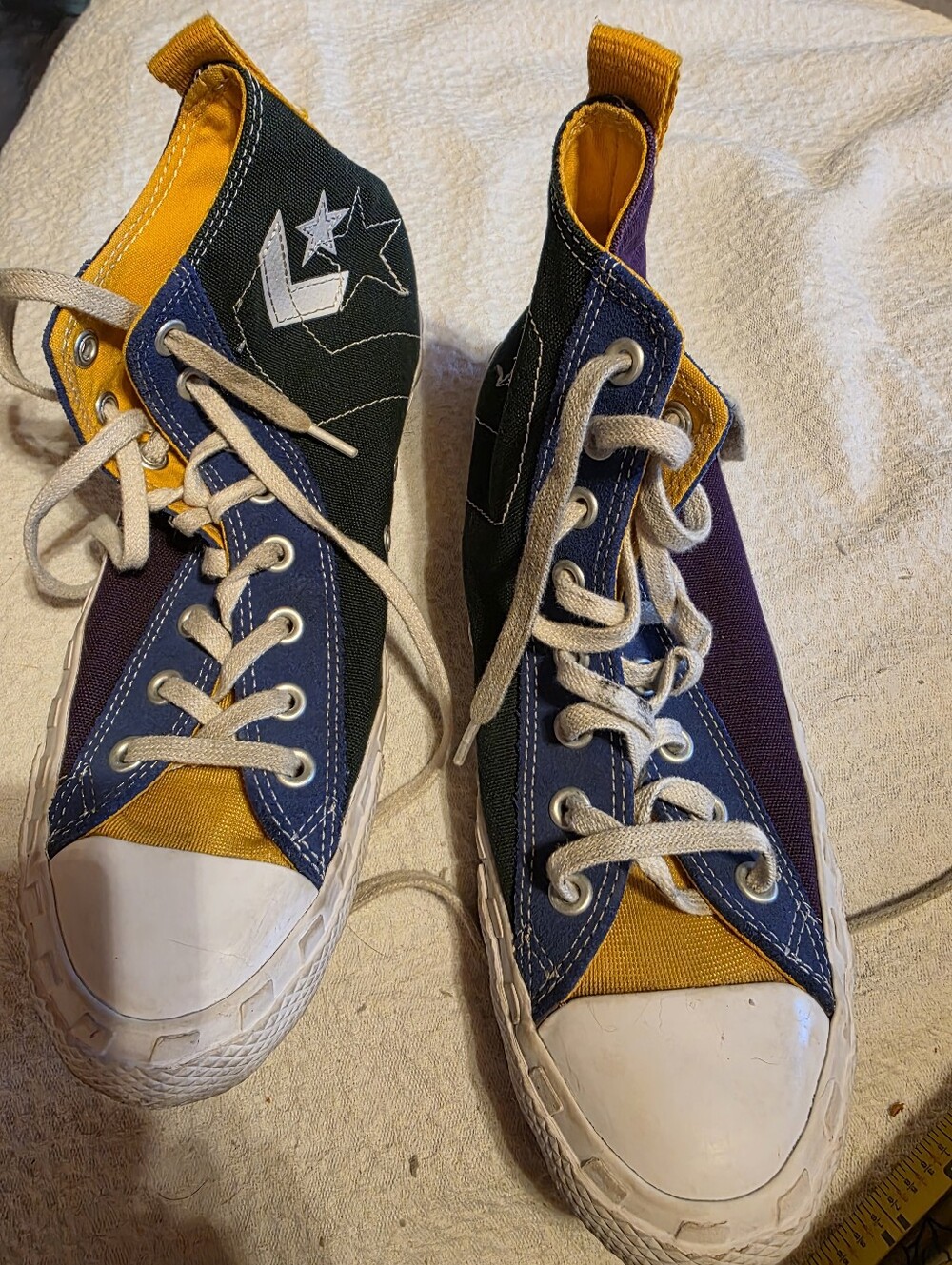 Converse High Top Sneakers in Yellow, Navy, Purple